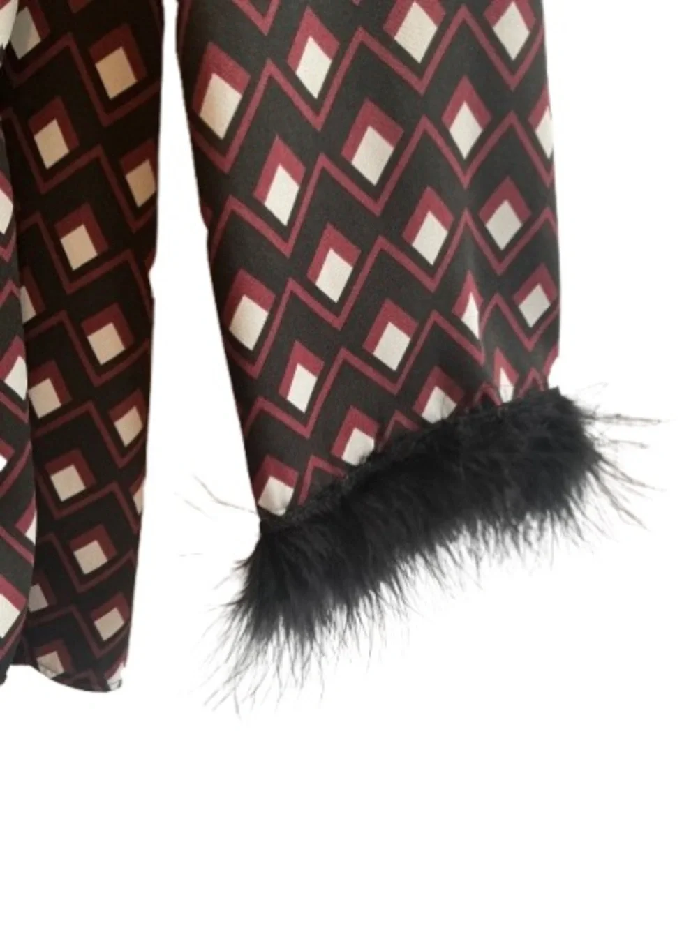 Zara  Geometric Satin Blouse with Feather Cuffs - Black and Burgundy - Size M - Picture 3 of 5